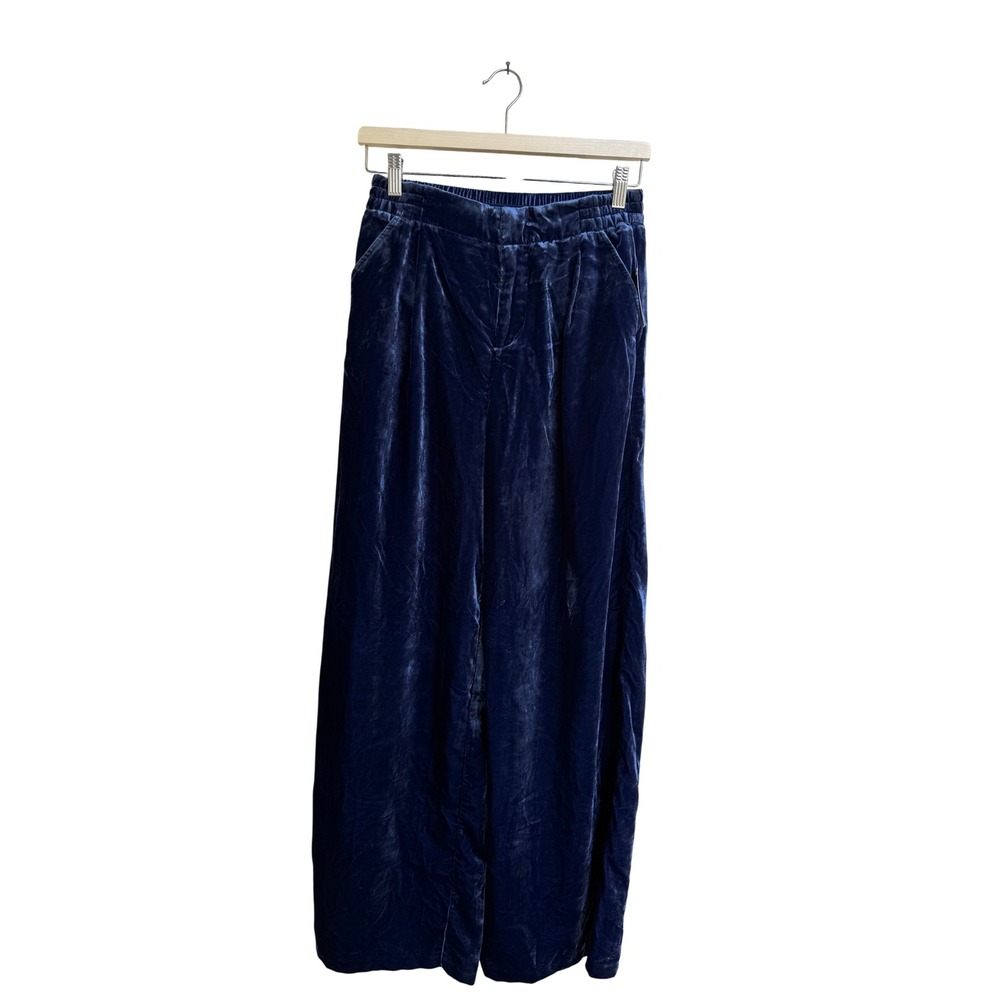 Anthropologie Navy Blue Velvet Wide Leg Pants High Rise Trousers Size XS NEW